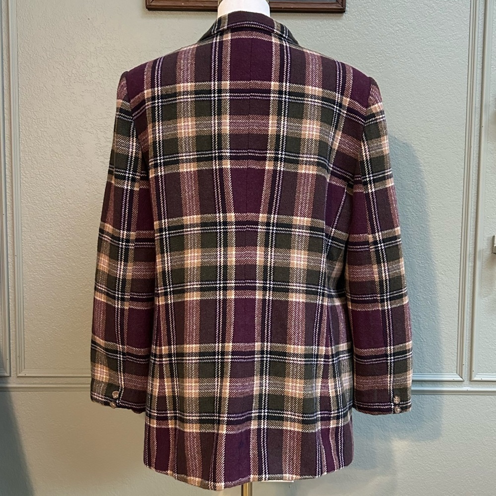 90s Vintage White Stag Wool Blend Plaid Blazer - Ladies 14 - Picture 2 of 5